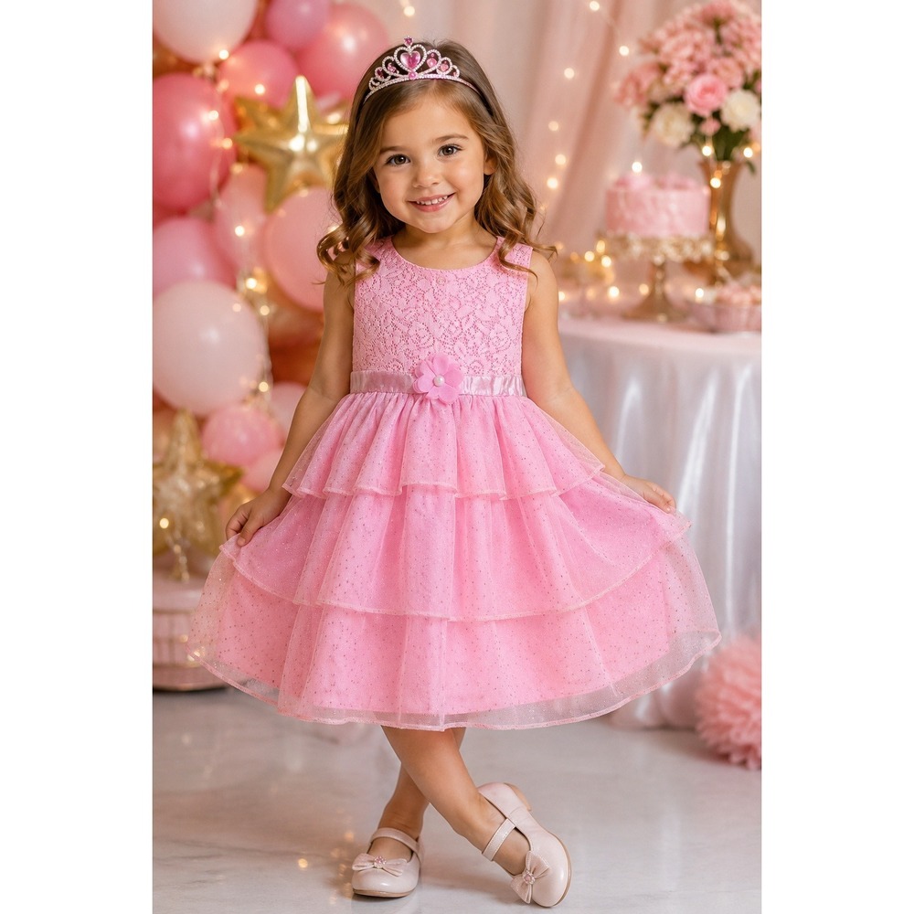 Princesscore Tiered Dress Glitter Tulle Lace Pink Fairycore‎ Girls 3T Ballerina